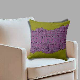 Contemporary Courage Typography Olive Green Purple Cushion