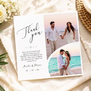 Contemporary Curved Two Photo Modern Wedding Thank You Card