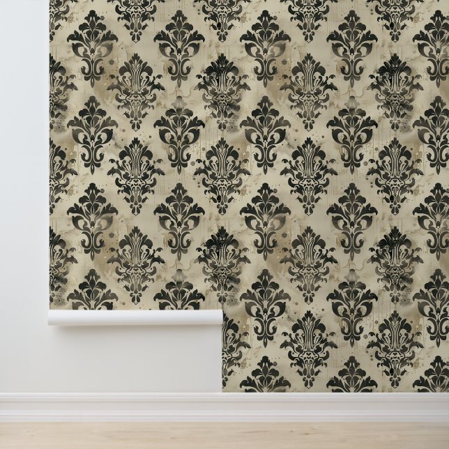 Contemporary damask pattern with black ornaments wallpaper (Application)