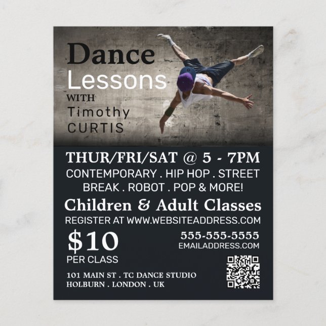 Contemporary Dancer, Dance Lesson Advertising Flyer (Front)