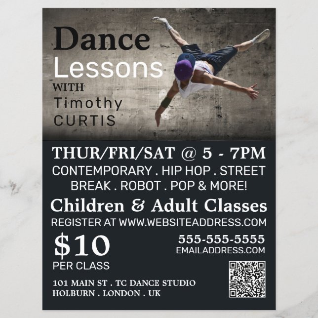 Contemporary Dancer, Dance Lesson Advertising Flyer (Front)