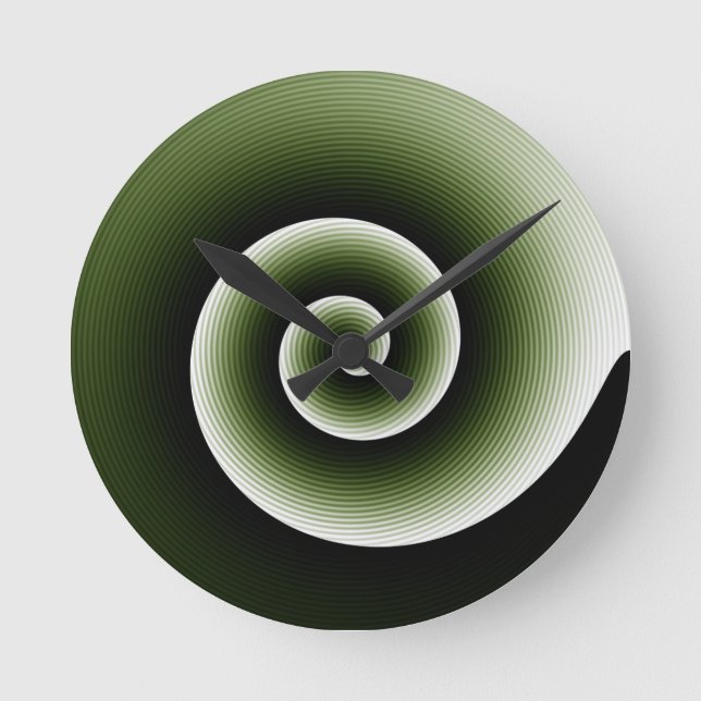 Contemporary Dark Green Stylish Twirl Pattern Round Clock (Front)
