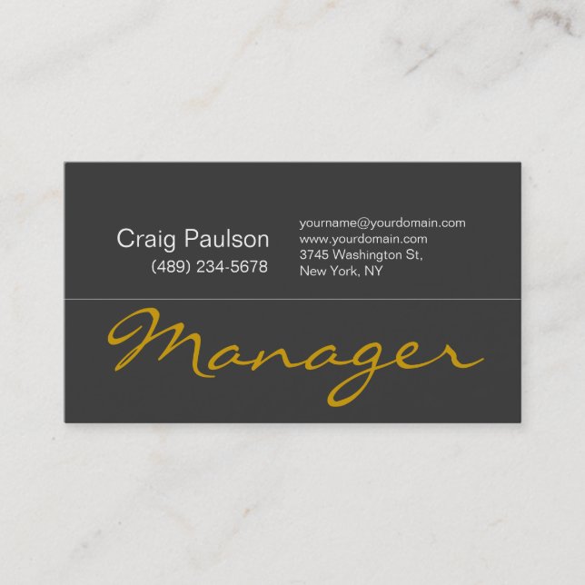Contemporary Dark Grey Yellow Script Business Card (Front)