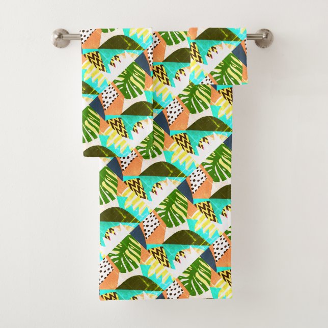 Contemporary Digital Afrocentric Art Deco Tropic  Bath Towel Set (Insitu)
