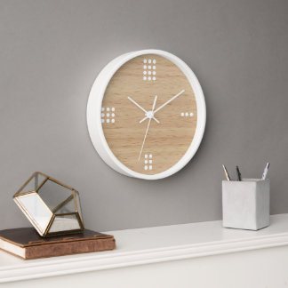Contemporary Dots Numbers On Faux Wooden Clock