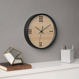 Contemporary Dots Numbers On Faux Wooden Clock
