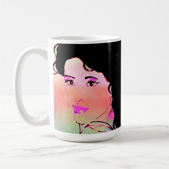 Contemporary Drawing of Dark Haired Girl  Coffee Mug (Left)