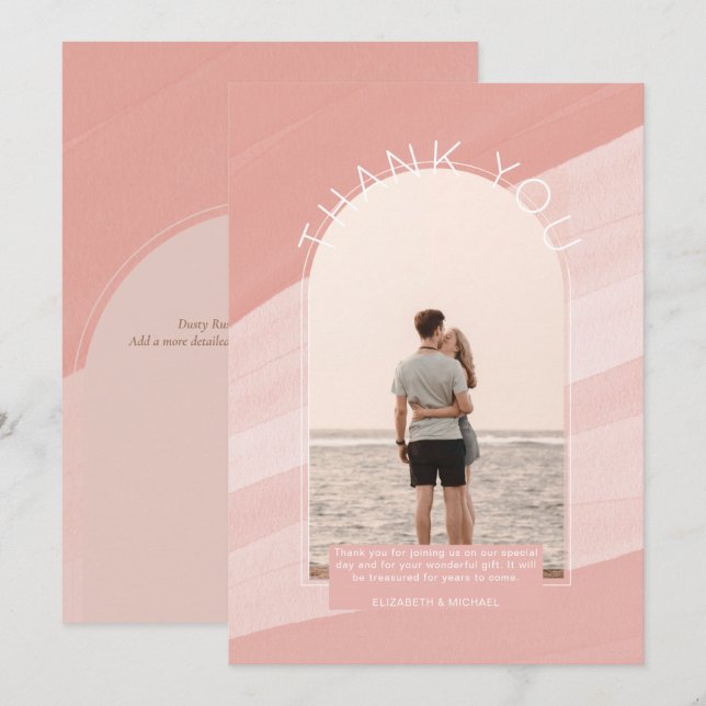 Contemporary  Dusty Pink Striped PHOTO THANK YOU Invitation (Front/Back)