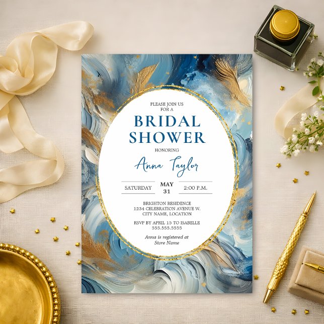 Contemporary Elegance: Blue Gold Bridal Shower Invitation (Creator Uploaded)