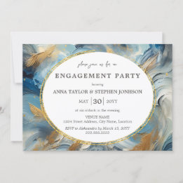 Contemporary Elegance: Blue White Gold Engagement Invitation