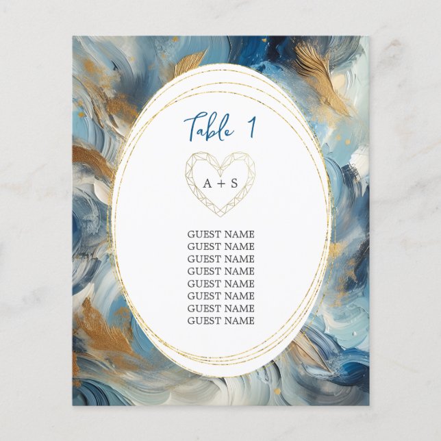 Contemporary Elegance: Blue White Gold Guest List (Front)
