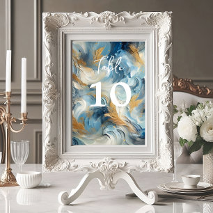 Contemporary Elegance: Blue White Gold Table Number