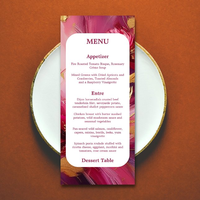 Contemporary Elegance:  Fuchsia Pink Gold Menu (Contemporary Elegance Fuchsia Pink Gold table menu.)