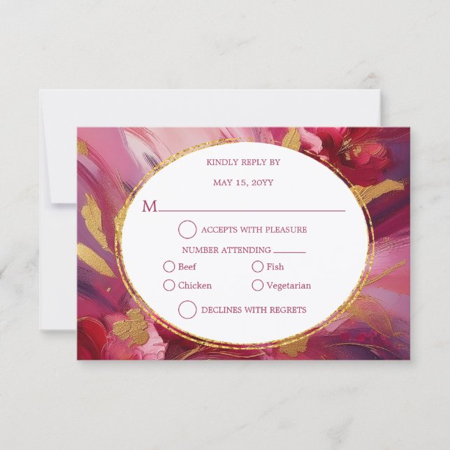 Contemporary Elegance: Fuchsia Pink Gold RSVP (Front)