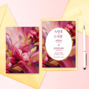 Contemporary Elegance: Fuchsia Pink Gold Save Date Invitation