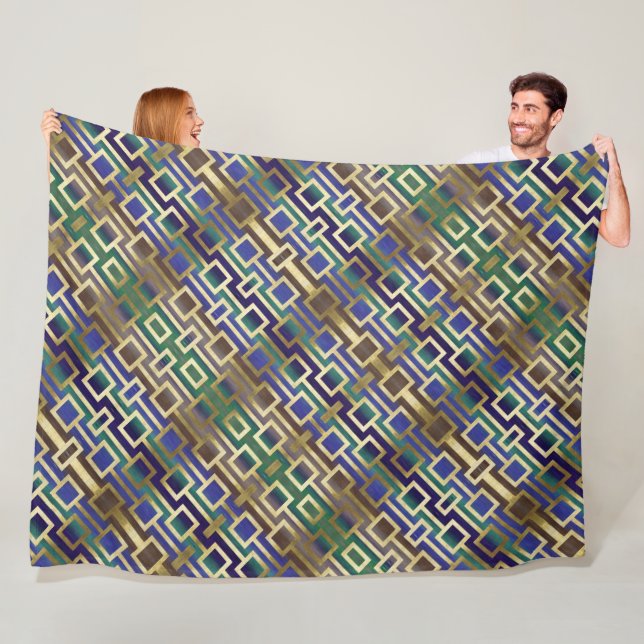 Contemporary Elegant Gold Blue Green Fleece Blanket (In Situ)