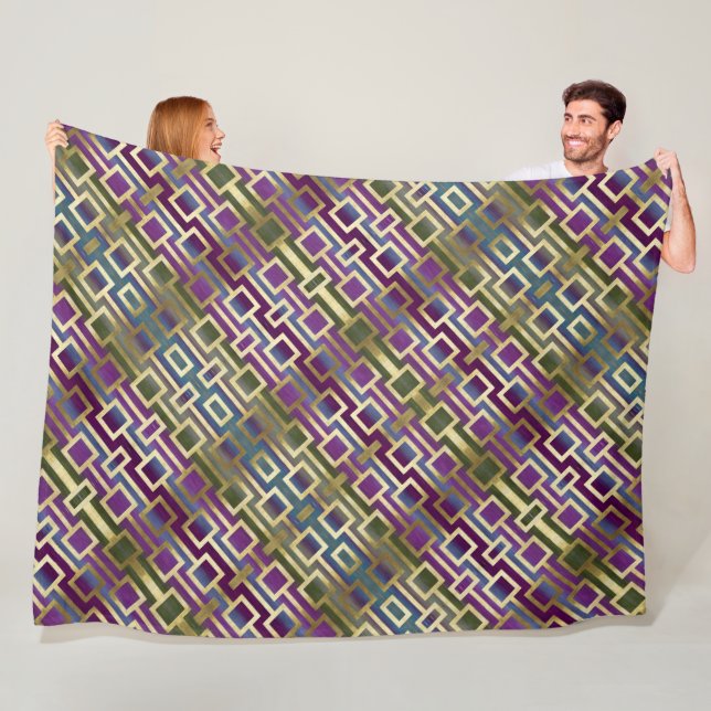 Contemporary Elegant Gold Blue Green Purple Fleece Blanket (In Situ)