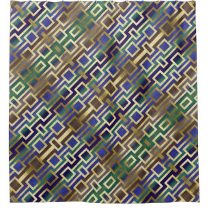 Contemporary Elegant Gold Blue Green Shower Curtain