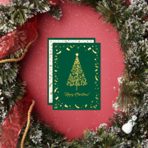 Contemporary Elegant Green & Gold Merry Christmas