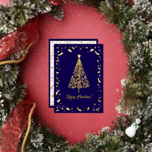 Contemporary Elegant Navy  & Gold Merry Christmas