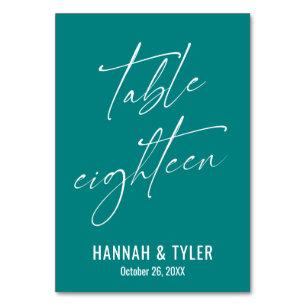 Contemporary Elegant Teal Table Eighteen Number