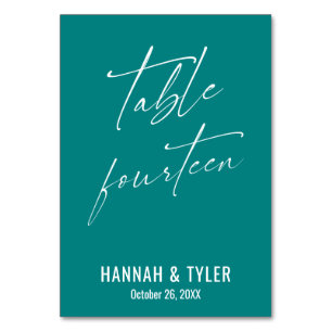 Contemporary Elegant Teal Table Fourteen Number