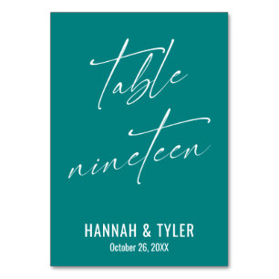 Contemporary Elegant Teal Table Nineteen Number