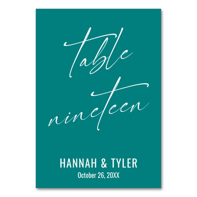 Contemporary Elegant Teal Table Nineteen Number (Front)