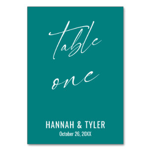 Contemporary Elegant Teal Table One Number