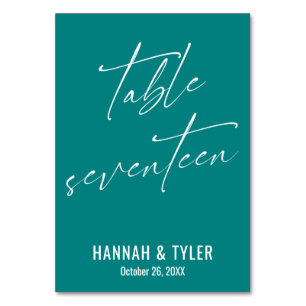 Contemporary Elegant Teal Table Seventeen Number