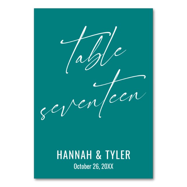 Contemporary Elegant Teal Table Seventeen Number (Front)