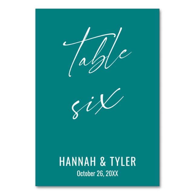 Contemporary Elegant Teal Table Six Number (Front)
