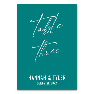 Contemporary Elegant Teal Table Three Number