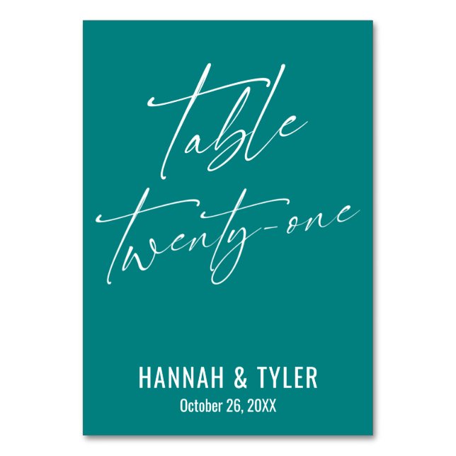 Contemporary Elegant Teal Table Twenty-One Number (Front)