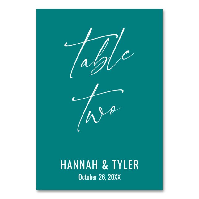 Contemporary Elegant Teal Table Two Number (Front)