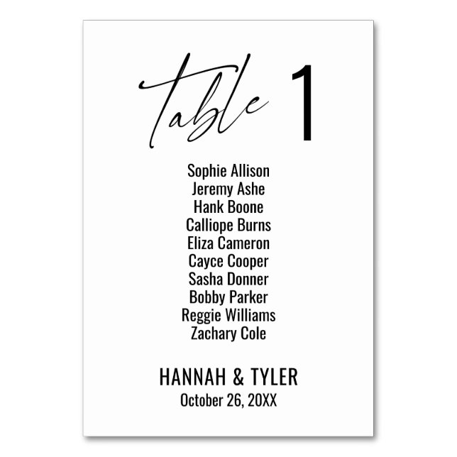Contemporary Elegant Typography Single Digit Table Number (Front)