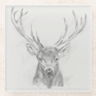 Contemporary Elk Sketch Glass Coaster