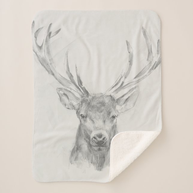 Contemporary Elk Sketch Sherpa Blanket (Front)
