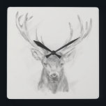 Contemporary Elk Sketch Square Wall Clock<br><div class="desc">Contemporary Elk Sketch II by Ethan Harper. Features the portrait of an elk sketched in pencil.</div>