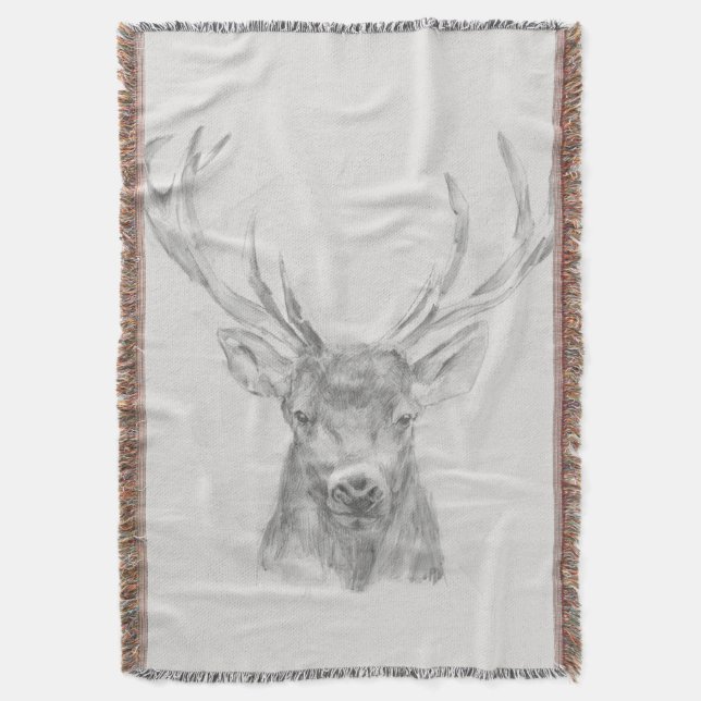 Contemporary Elk Sketch Throw Blanket (Front Vertical)