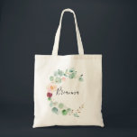 Contemporary Eucalyptus Floral Bridesmaid Tote Bag<br><div class="desc">This contemporary eucalyptus floral bridesmaid tote bag is the perfect wedding gift to present your bridesmaids and maid of honour for a modern wedding. The design features watercolor purple,  blush,  bordo and burgundy delightful peonies with green eucalyptus leaves,  inspiring artistic beauty.</div>