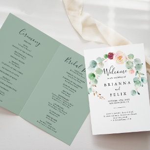 Contemporary Eucalyptus Floral Folded Wedding Programme