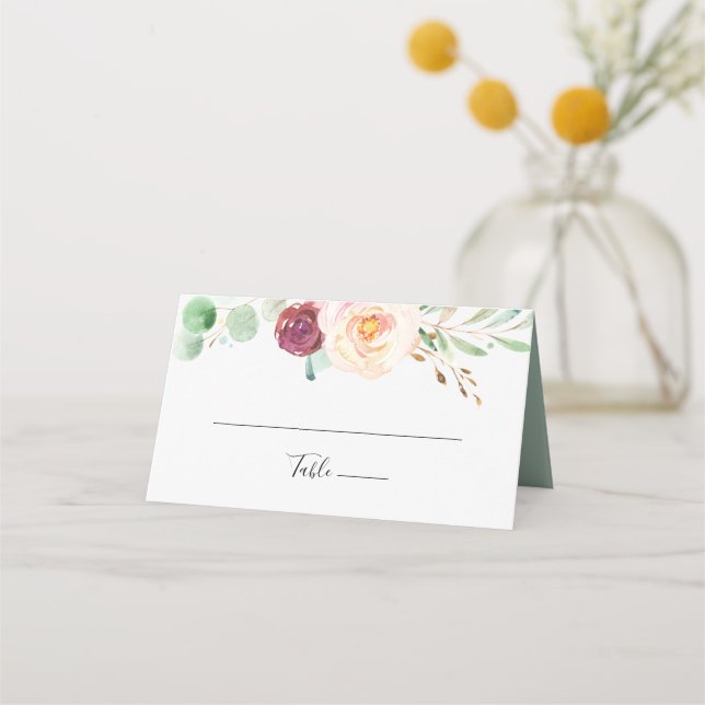 Contemporary Eucalyptus Floral Wedding Place Card (Front)
