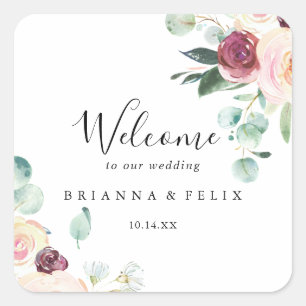 Contemporary Eucalyptus Floral Wedding Welcome Square Sticker