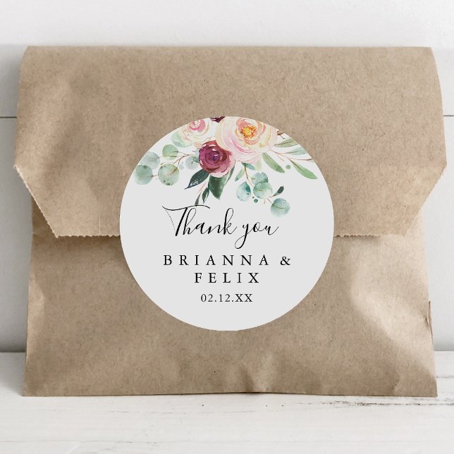 Contemporary Eucalyptus Thank You Wedding Favour Classic Round Sticker (Creator Uploaded)