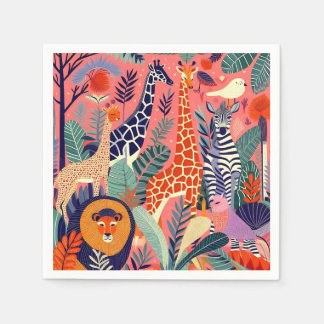 Contemporary exotic animals and birds 1 pink napkin