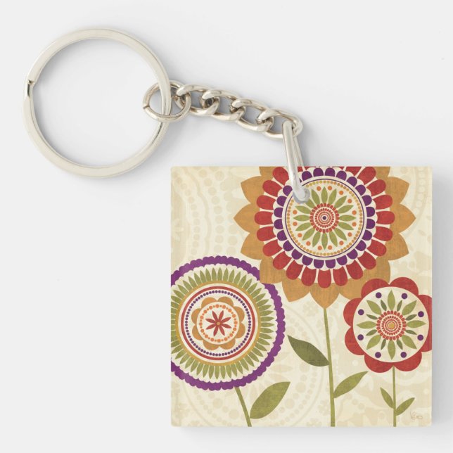 Contemporary Fall Flowers Key Ring (Front)
