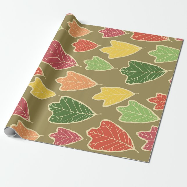Contemporary Fall Oak Leaves Pattern  Wrapping Paper (Unrolled)