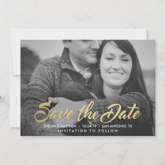 Contemporary Faux Gold Save the Date Announcements