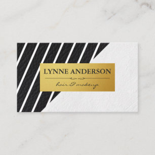 Contemporary Faux Leather White Stripes Business Card